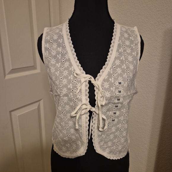 Self E Tops - White Eyelet Tie-Front Camisole Vest